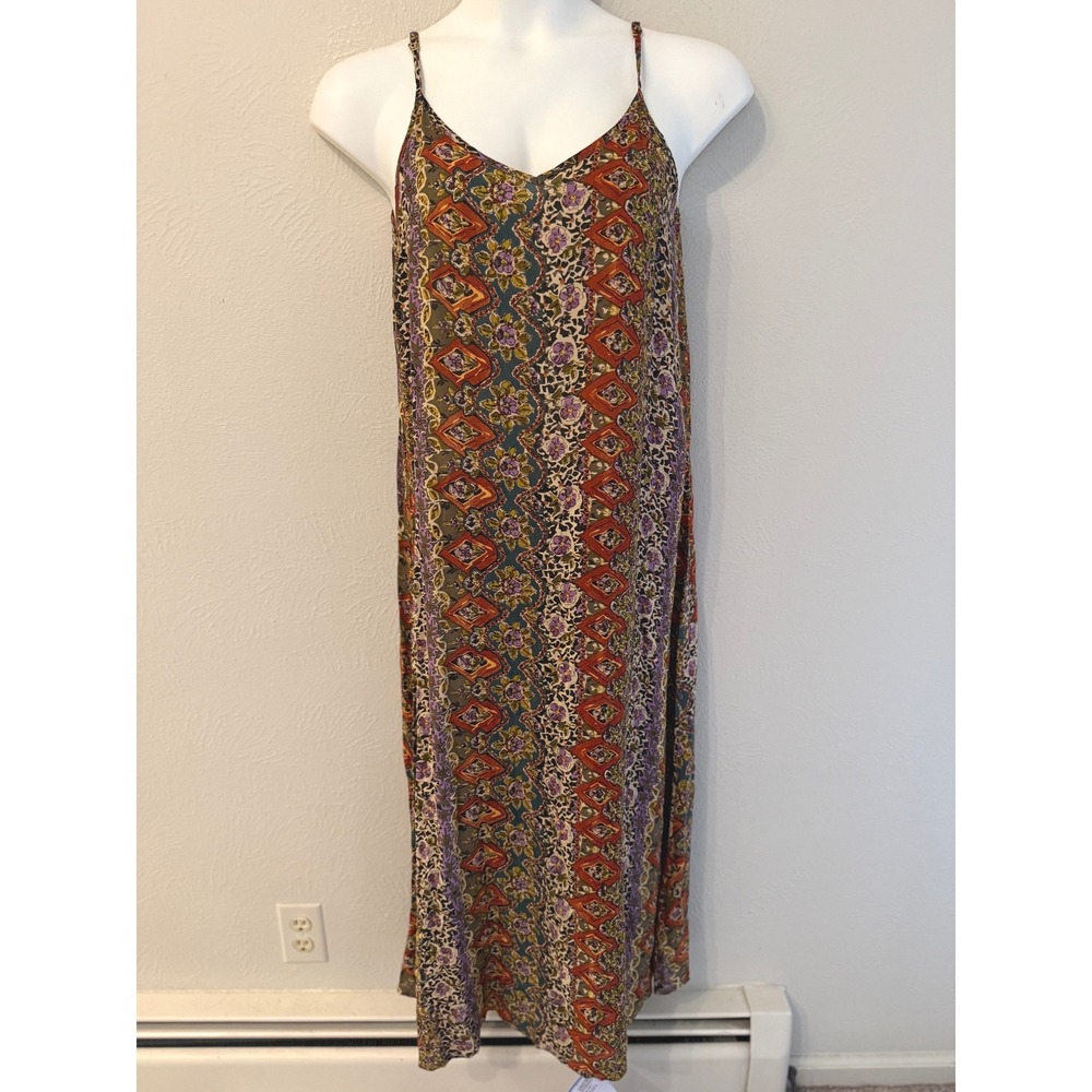 Natural Life Boho Floral Geometric Print Rayon Midi Slip Dress Womens Medium